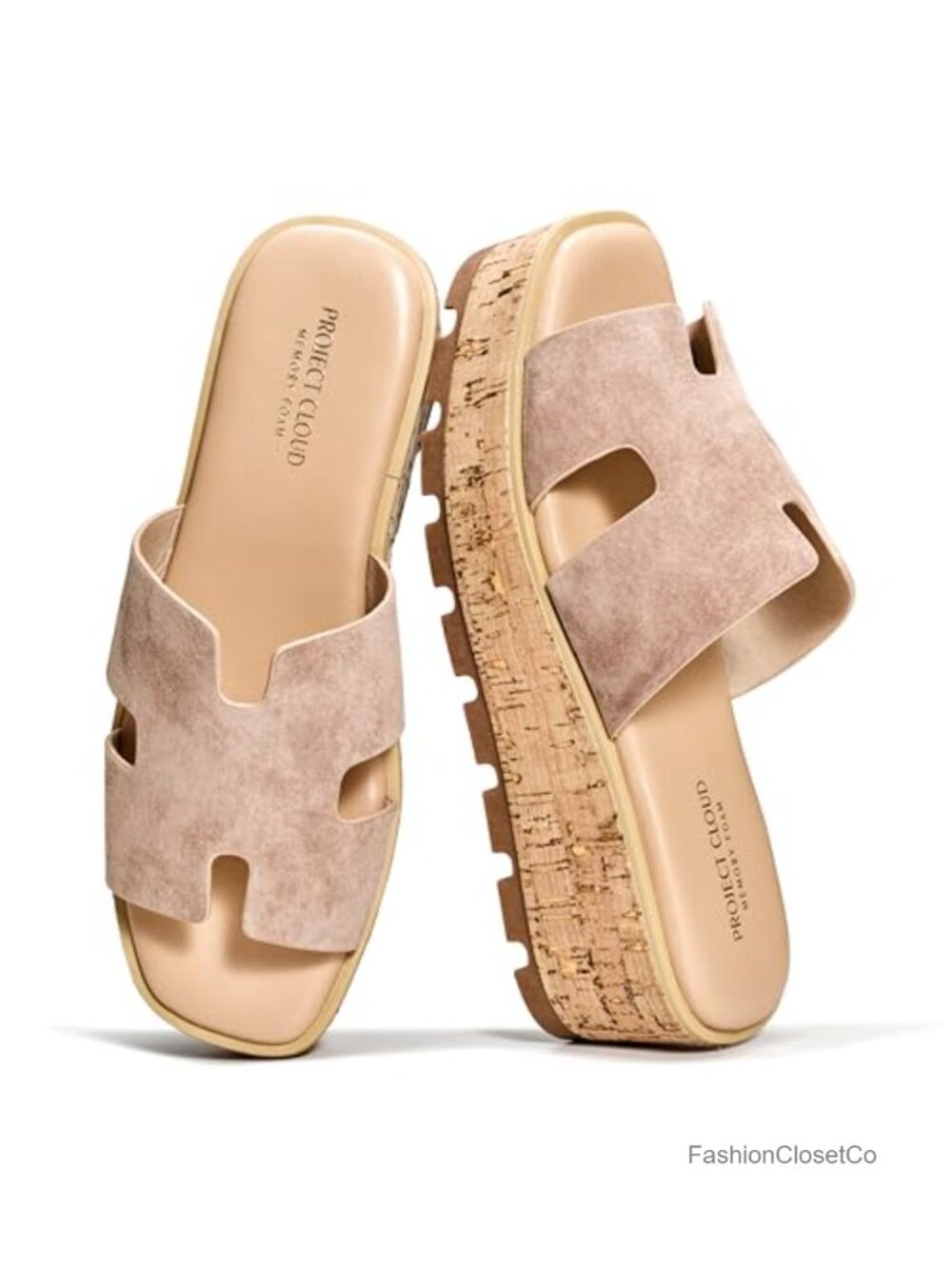 Genuine Leather Platform Wedge Sandals Memory Foam Non-Slip Slides